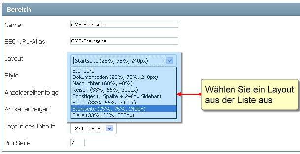 Bereich - Layout �ndern